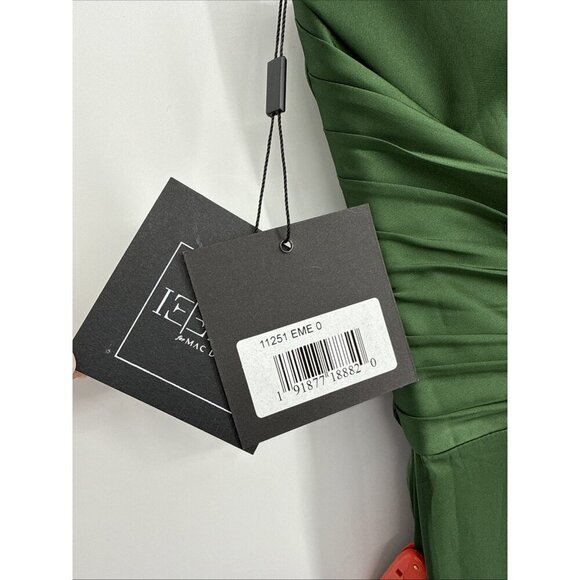 Mac Duggal Size 0 Green 11251 One Shoulder Long Sleeve Draped Charmeuse Gown - Picture 10 of 10